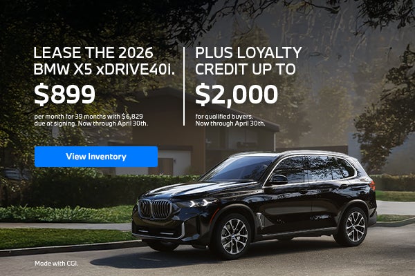 2026 X5 lease starting at \$899 per month for 39 months