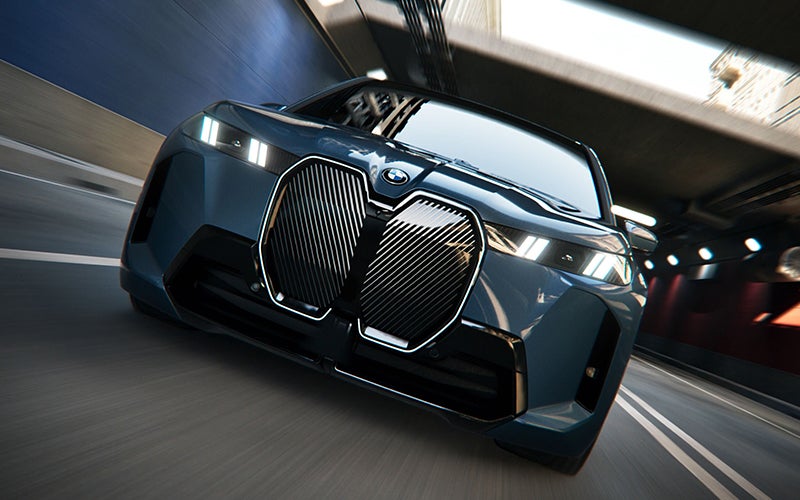 Close up of the BMW iX grille driving. | BMW of Allentown in Allentown PA