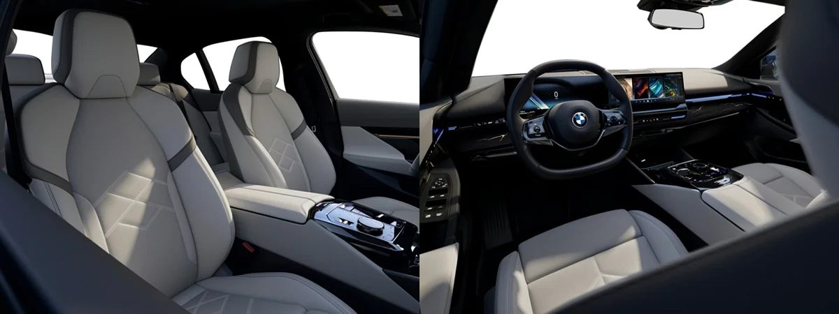 2025 BMW 5 Series Front Seats, Steering Wheel, and Dashboard.